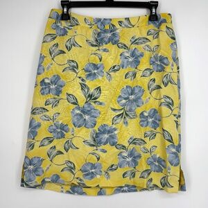 Bermuda Bay Womens Medium Pencil Skirt Yellow Blue Floral 100% Silk Fully Lined